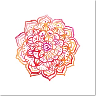 Watercolor Medallion in Sunset Colors Posters and Art